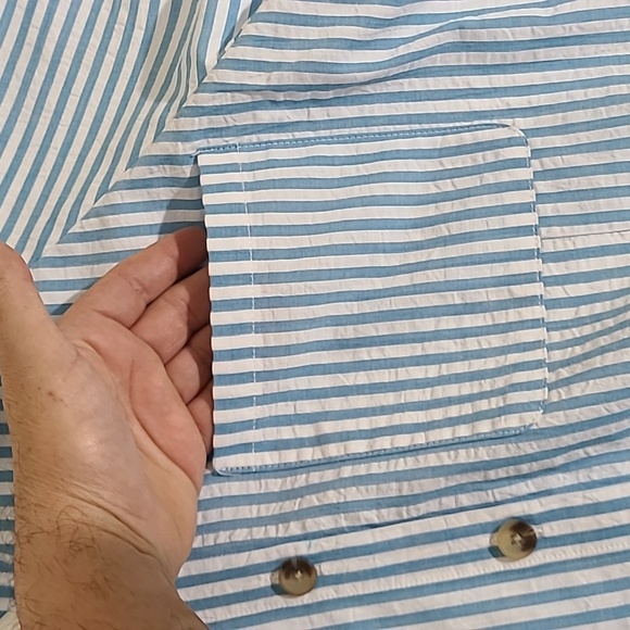 CATO Women's Blue & White Striped Button Up Blouse Puff Sleeves - Size Large NWT - Picture 4 of 13